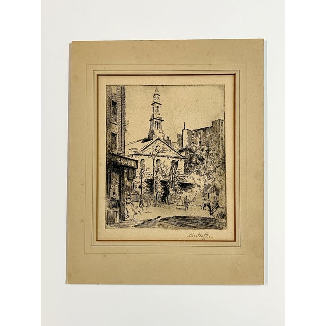 Printmaking Materials Vintage Original Etching by George Oberteuffer (1878 - 1940). Signed, Reframed For Sale - Image 7 of 12