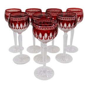 1990s Waterford Crystal Clarendon Ruby Red Hock Glass 8" Tall - Set of 8