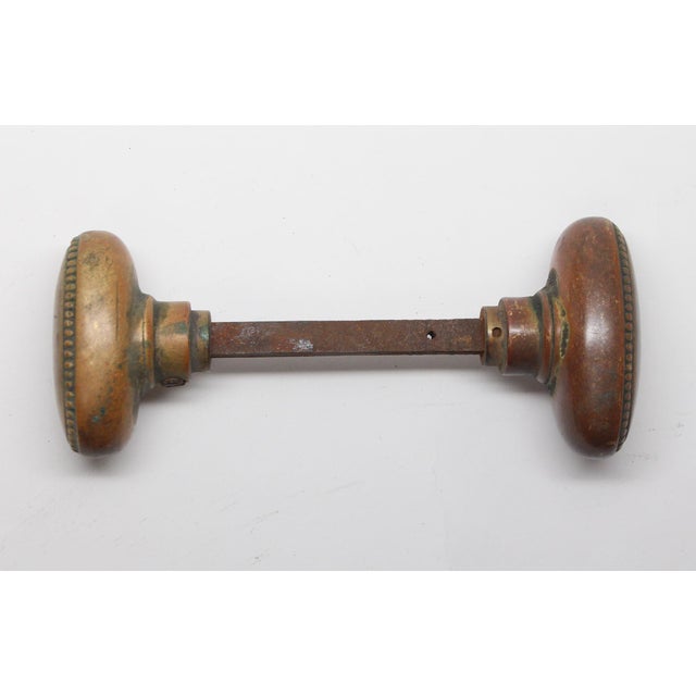 Traditional Vintage Pair of Brass Beaded Oval Entry Door Knobs For Sale - Image 3 of 3