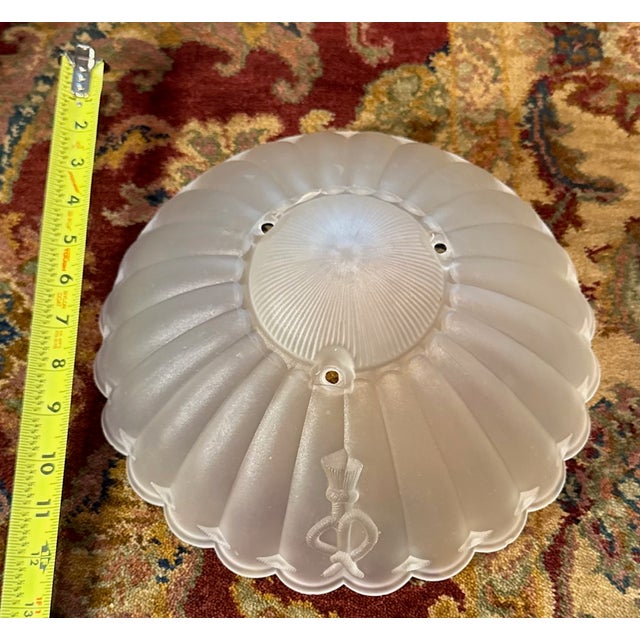 Vintage Art Deco Nautical Frosted Glass Ceiling Light Shade – Fluted 11.25” Coastal Flush Mount Globe For Sale - Image 4 of 11
