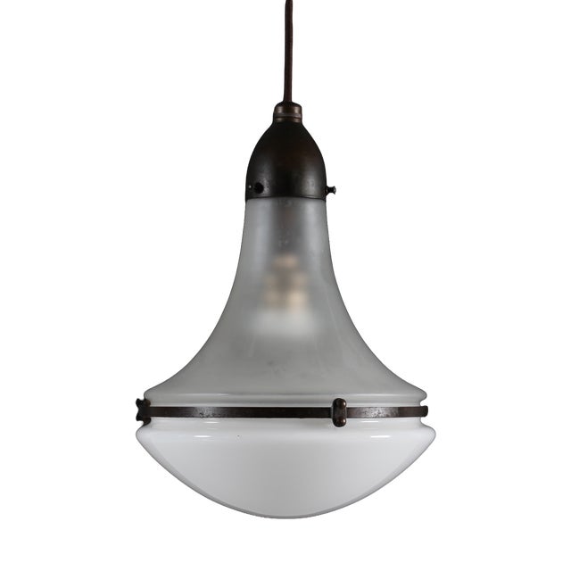 Small Vintage Luzette Pendant Light in Glass and Copper by Peter Behrens for Siemens Schuckert, 1890s For Sale