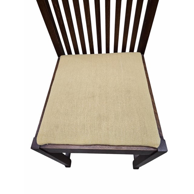Late 20th Century Custom Arts and Crafts Mission Style Oak Dining Table With Six High-Back Chairs For Sale In Chicago - Image 6 of 12