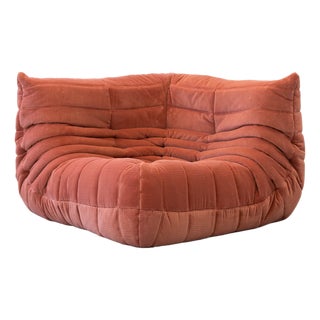 Coral Corduroy Togo Corner Chair by Michel Ducaroy for Ligne Roset For Sale