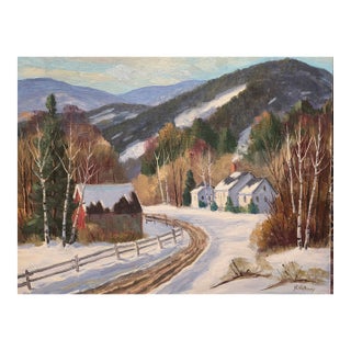 Mid 20th Century George Holloway Signed Oil Painting “Winter Country Landscape” 20 X 24 In For Sale