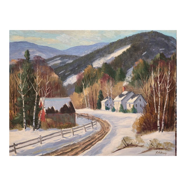 Mid 20th Century George Holloway Signed Oil Painting “Winter Country Landscape” 20 X 24 In For Sale