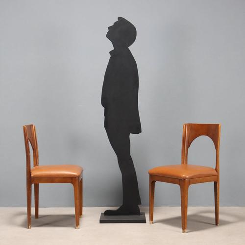 Chairs, beech wood, foam padding, imitation leather upholstery. Decent condition, to be restored. This piece is attributed...