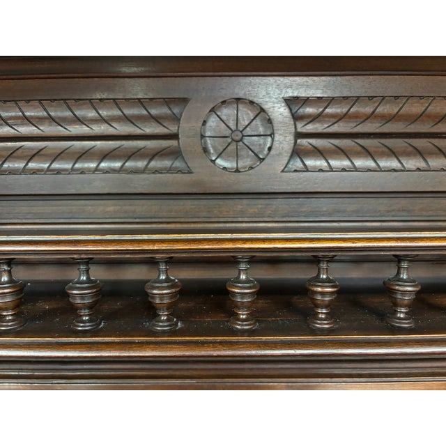 Wood Antique Late 1800s French Renaissance Revival Walnut Step Back Bookcase Cabinet For Sale - Image 7 of 17