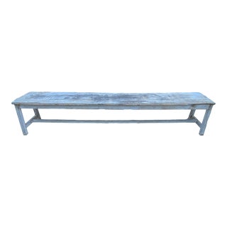 Extra Long Distressed Gray Painted Wood Bench 7' 7" For Sale