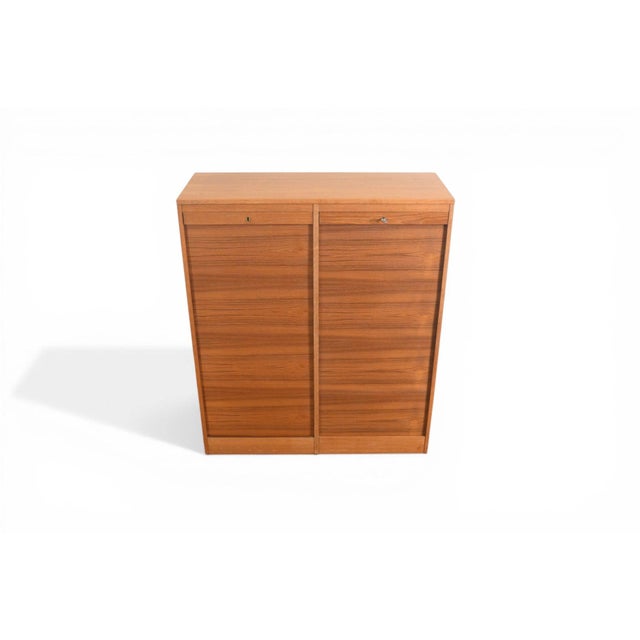 Mid-Century Modern Danish Modern Tambour Locking File Cabinet in Teak | 1960s For Sale - Image 3 of 12