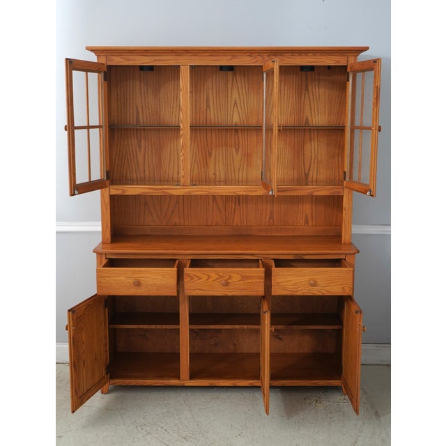Traditional Country Oak 2 Piece Stepback Cupboard Hutch For Sale - Image 3 of 18
