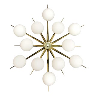21st Century Star Polished Brass Matte White Murano Flush Mount by Fabio LTD For Sale