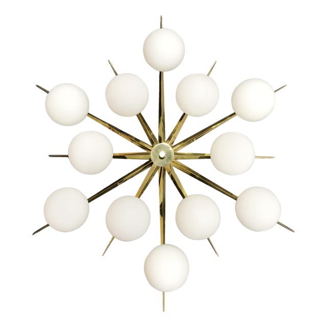 21st Century Star Polished Brass Matte White Murano Flush Mount by Fabio LTD For Sale