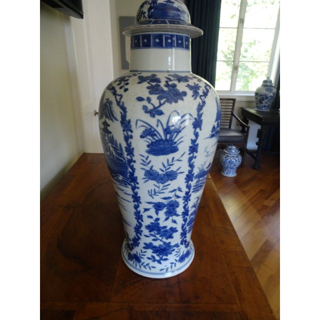 Chinese Vintage Chinese Blue & White Temple Jars- Set of 2 For Sale - Image 3 of 8