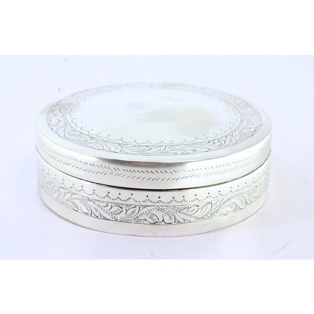 Circular Silver Rosaries Box with Engraved Floral Motifs For Sale - Image 4 of 6