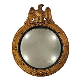 Small Scale Antique Federal Revival Giltwood Eagle Convex Bullseye Mirror (#1 of 2 Listed) For Sale