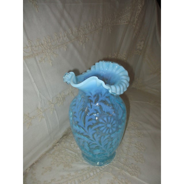 1900 - 1909 Antique Fenton Daisy and Fern Opalescent Blue Art Glass Pitcher For Sale - Image 5 of 10