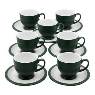 Vintage Denby Greenwich Teacups & Saucers Made in England - Set of 7 For Sale