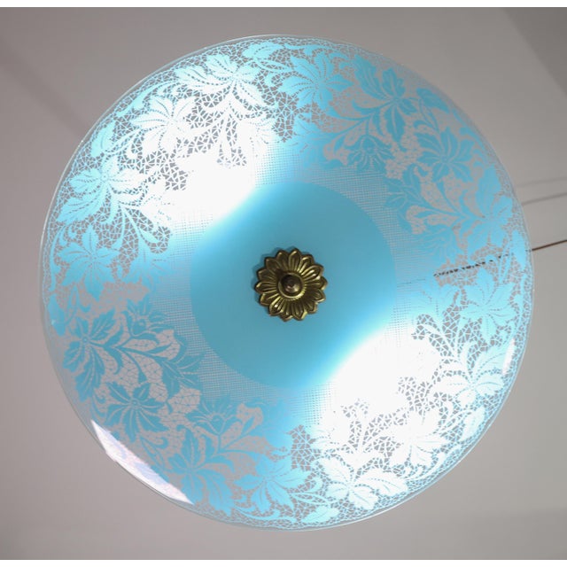 Vintage Italian Floral Glass and Brass Pendant Chandelier, Mid-Century, 2 Lights For Sale - Image 9 of 15