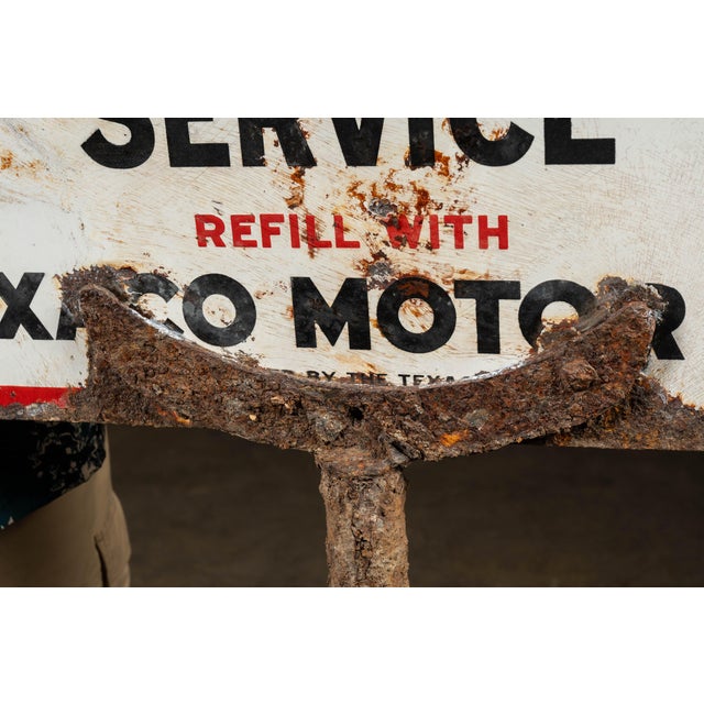 Mid 20th Century Vintage Texaco Crankcase Service Single-Sided Porcelain Sign on Post For Sale - Image 5 of 9