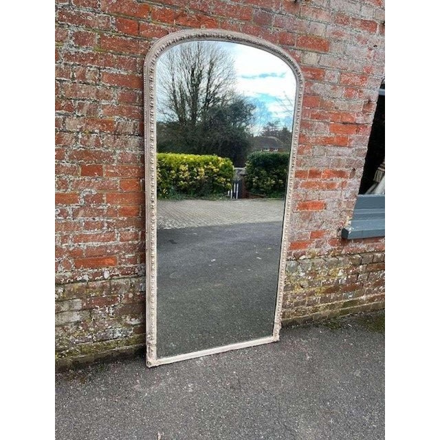 Glass Large Antique English Arched Top Painted Mirror For Sale - Image 7 of 8