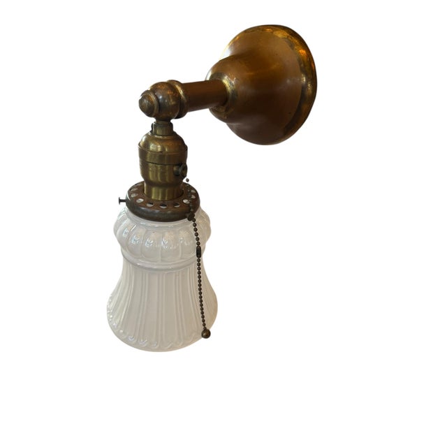 American Vintage Sheffield Style Brass and Opalescent Glass Wall Sconce For Sale - Image 3 of 6