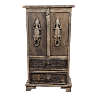 Vintage Peruvian Primitive Rustic Carved Figural Cabinet For Sale