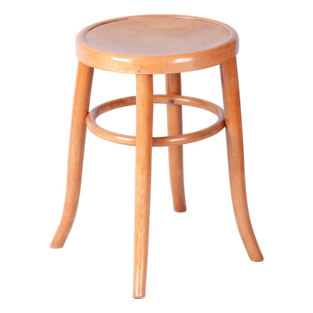 Mid-Century Stool in Sold Beech and Plywood, Czech, 1950s For Sale