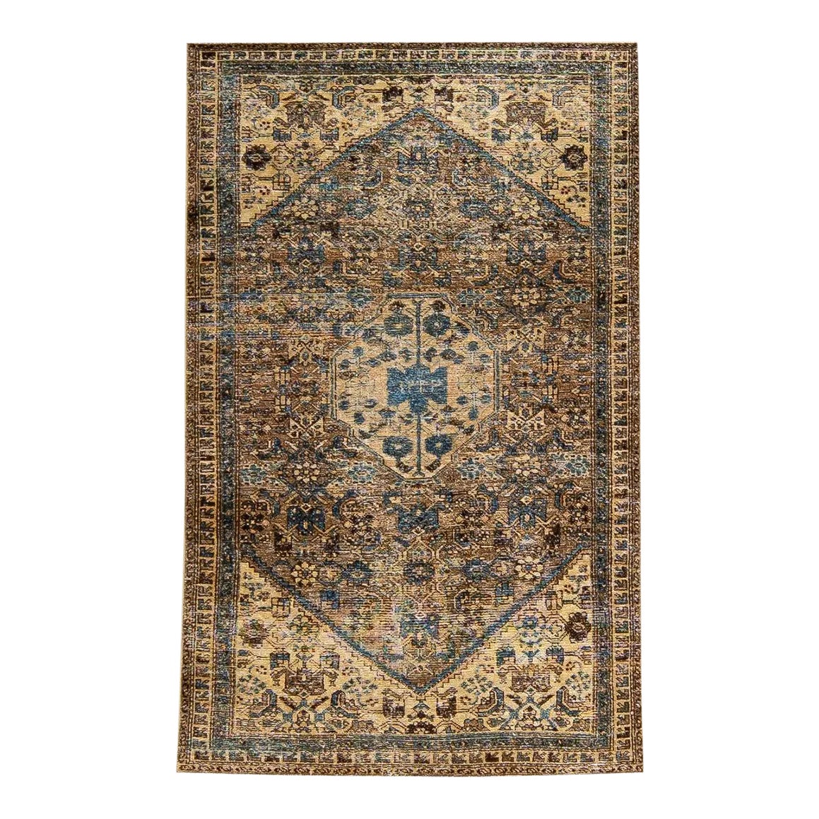 Vintage Distressed Medallion Brown Wool Rug | Chairish