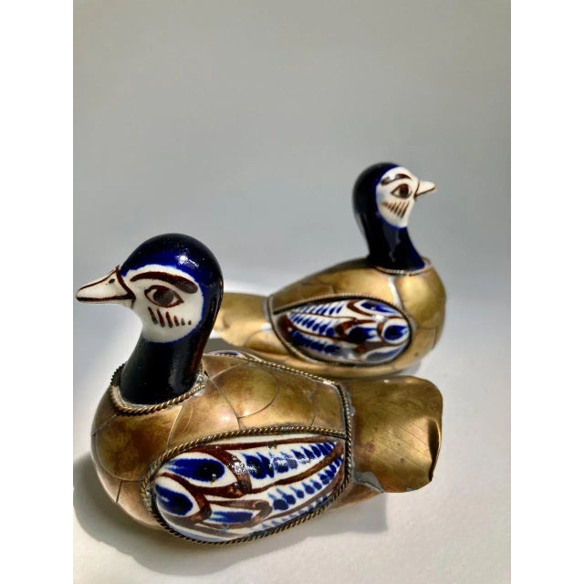 1970s Mexican Folk Art Brass and Ceramic Ducks - a Pair For Sale In New York - Image 6 of 13