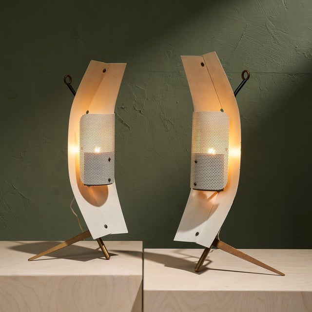 Sculptural Table or Wall Lamps in Brass and Perforated Metal by Gastone Colliva, Italy, 1950s, Set of 2 For Sale - Image 10 of 10