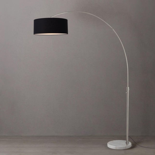 Mid-Century Modern 92" Morelli Float Floor Lamp, 1960s - Mid Century Modern Arc Lamp, White Marble Base, Black Linen Shade, Dimmable For Sale - Image 3 of 4