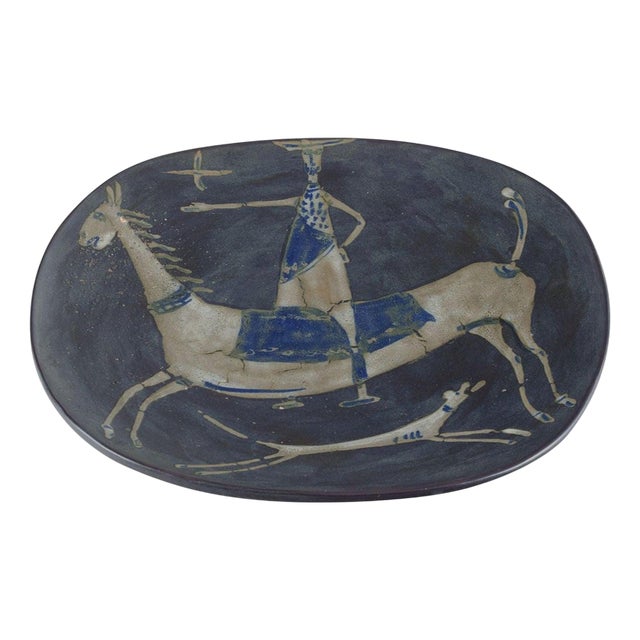 Large Swedish Ceramic Dish with Motif of Don Quixote by Åke Holm, 1960s For Sale