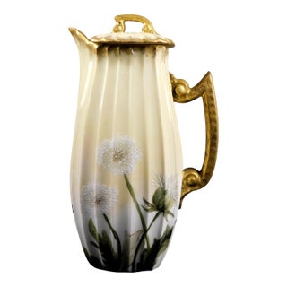 1910s Tressemanes & Vogt Limoges Hand Painted Chocolate Pot For Sale