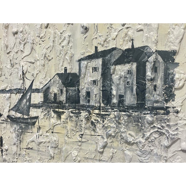1950s Mid Century Modern Pallet Knife Harbor Artwork by N. Cobb, C. 1950’s For Sale - Image 5 of 11