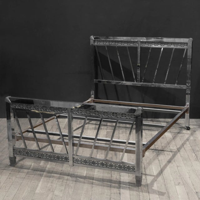 ABOUT An original Art Deco nickel bedframe with steel support bars that fit easily into the headboard and footboard. Fits...