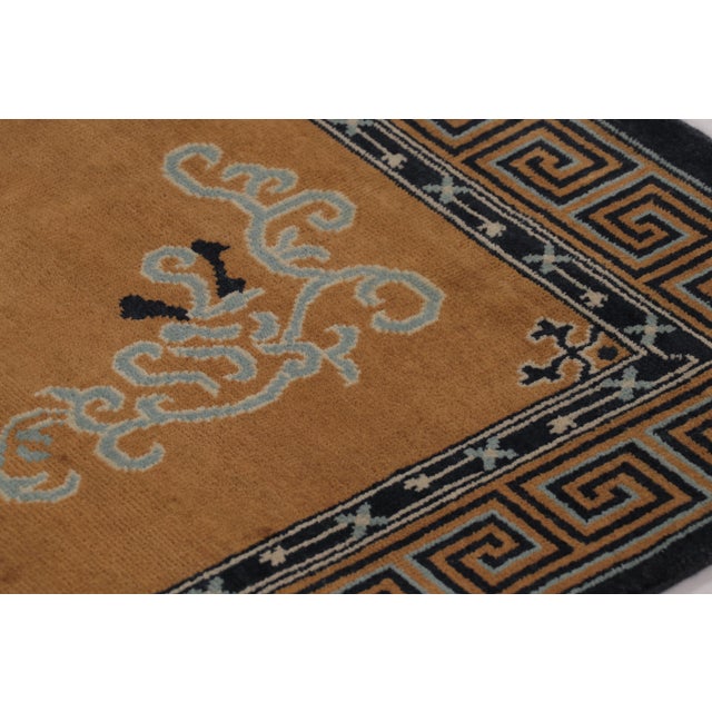 Art Deco Rug & Kilim’s Chinese Art Deco Inspired Square Rug, Brown With Greek Key Border For Sale - Image 3 of 8