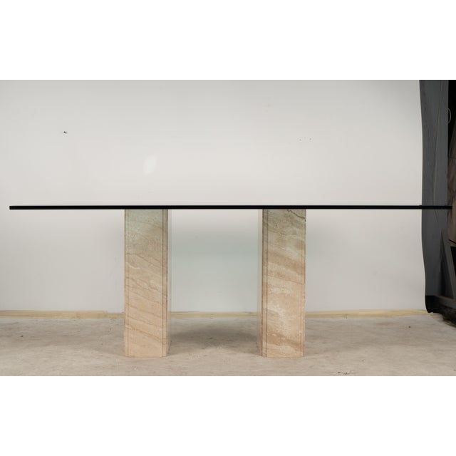 Matched Italian Travertine & Glass Dining Suite | Pedestal Dining Table + Coffee Table, c.1970s For Sale - Image 4 of 18
