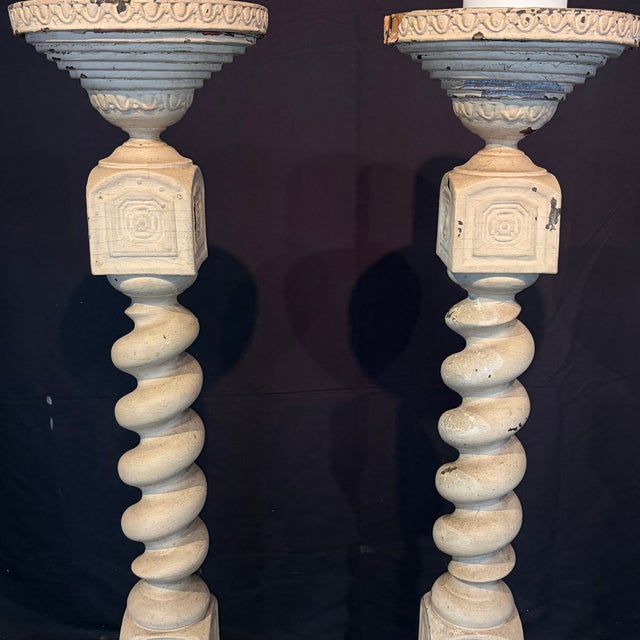 Monumental 19th Century French Wood Church Altar Candlesticks For Sale - Image 10 of 12