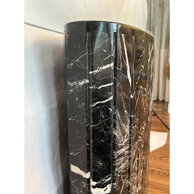 1980's Postmodern Oval Console Table With Black Marbleized Base, Glass and Brass Top For Sale In Denver - Image 6 of 11