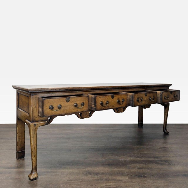 Traditional Vintage Four Drawer Wood Console Table For Sale - Image 3 of 11