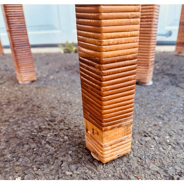 Wood Bielecky Brothers Set of Three Rattan Nesting Tables For Sale - Image 7 of 7