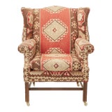 Antique Rug Wingback Chair For Sale