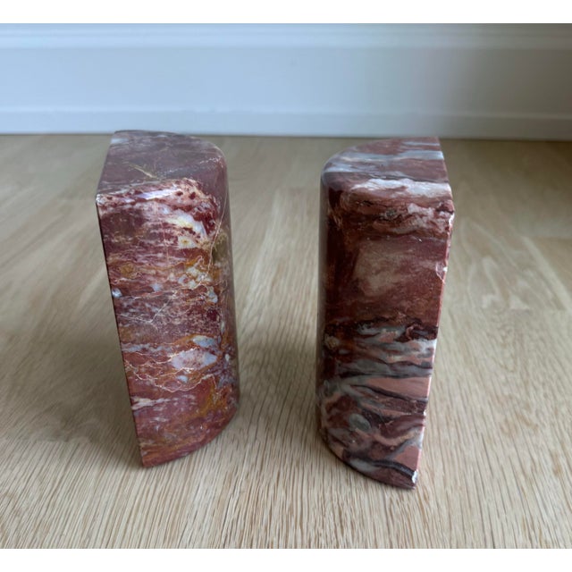 A pair of vintage Italian Modern marble bookends crafted from an especially beautiful and richly figured brecciated Rosso...