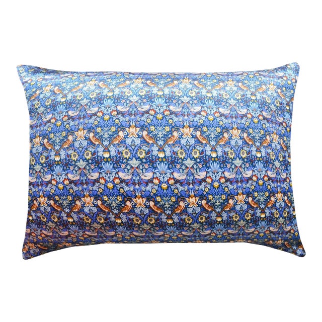 Silk Pillowcase Made With Liberty Fabric Strawberry Thief Cobalt For Sale