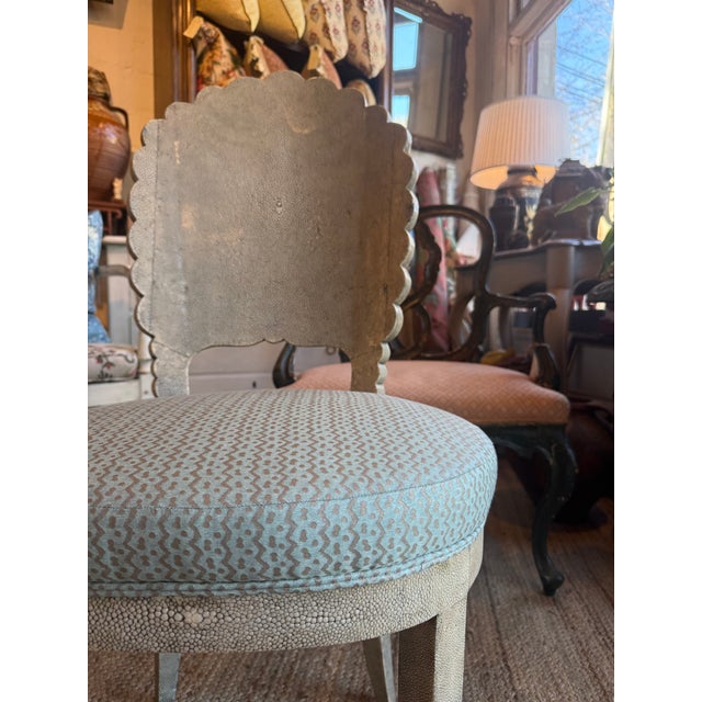 Gorgeous scalloped back or shell back side chair in a shagreen light sage green finish. A very high end art deco or Rococo...