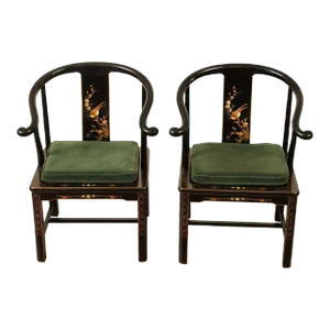 Early 21st Century Traditional Chinese Style Horseshoe Back Armchairs - A Pair