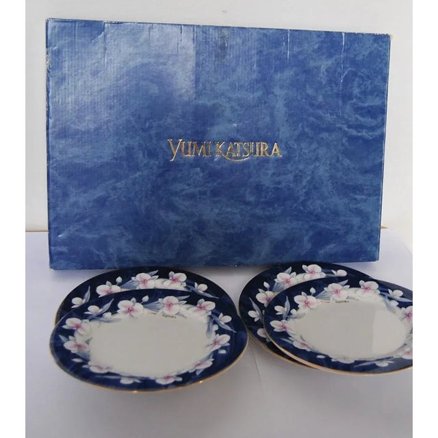 Designer Cobalt Blue Porcelain Plates, Wedding Gift, Signed Yumi Katsura - Set of 4 For Sale - Image 11 of 12