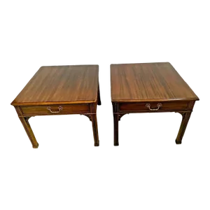 1980s Vintage Henredon Side Tables Single Drawer Matching Set - a Pair