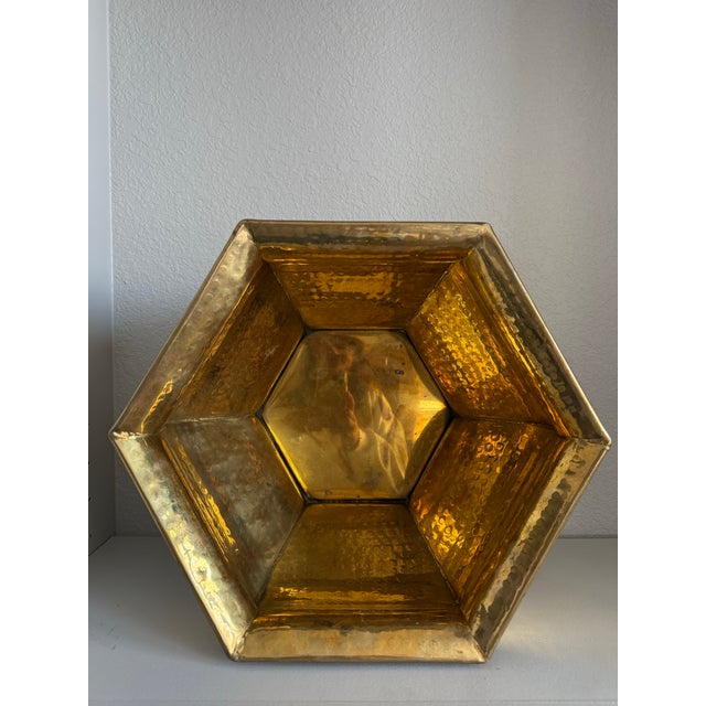 Extra Large Vintage Hexagon Hammered Solid Brass Planter For Sale - Image 4 of 6