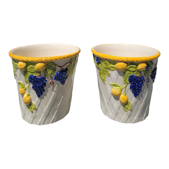1980s Jay Willfred Hand Painted Ceramic Planters, 2 Pieces For Sale